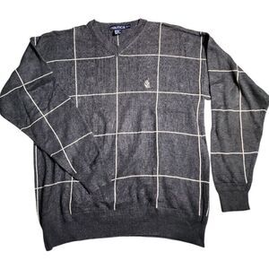 Nautica Sweater Men's Size‎ Medium Gray V-Neck Pullover Preppy Office Everyday